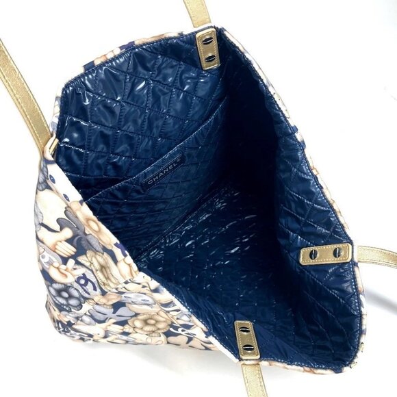 CHANEL Cat Choupette Camellia Cat Tote bag with pouch Shoulder Bag blue/Gold - Picture 11 of 16